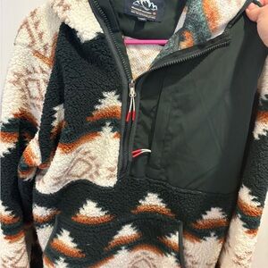 Women’s Sherpa Pullover Hoodie Jacket - Black, Cream & Rust